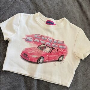 Edikted White Tee with Hot Pink Logo Tag